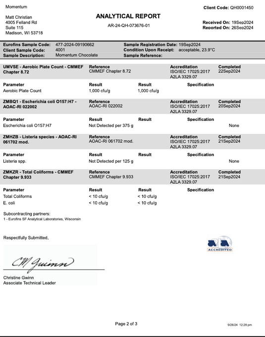 3rd Party Lab Test Results – Momentum Shake