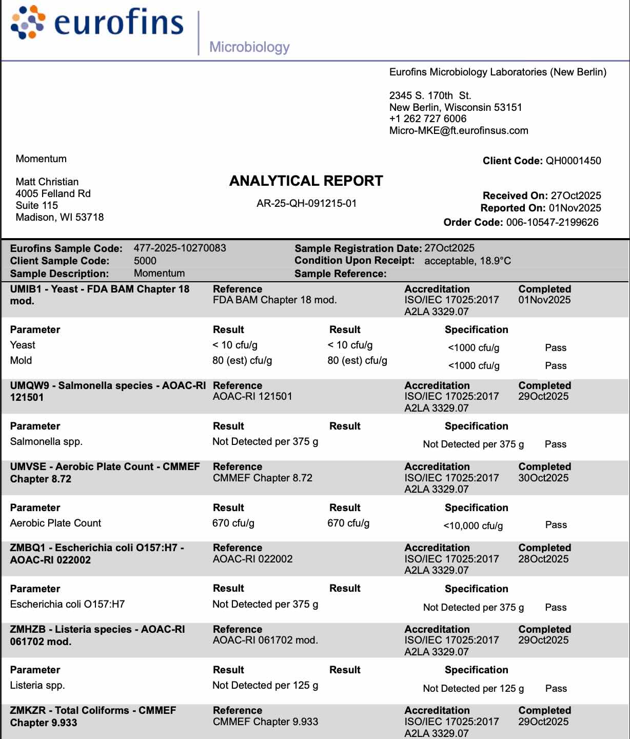 3rd Party Lab Test Results – Momentum Shake